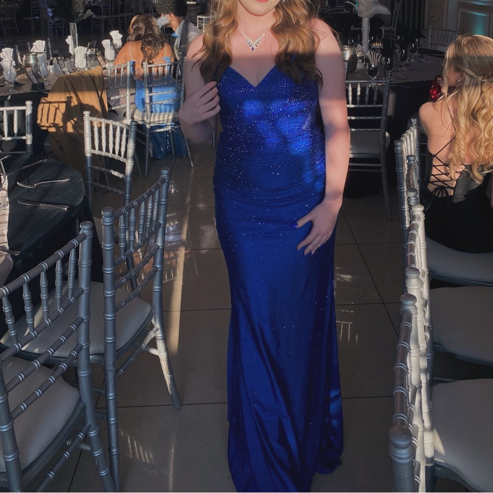 Camille La Vie Blue Ruched Sweetheart Gown